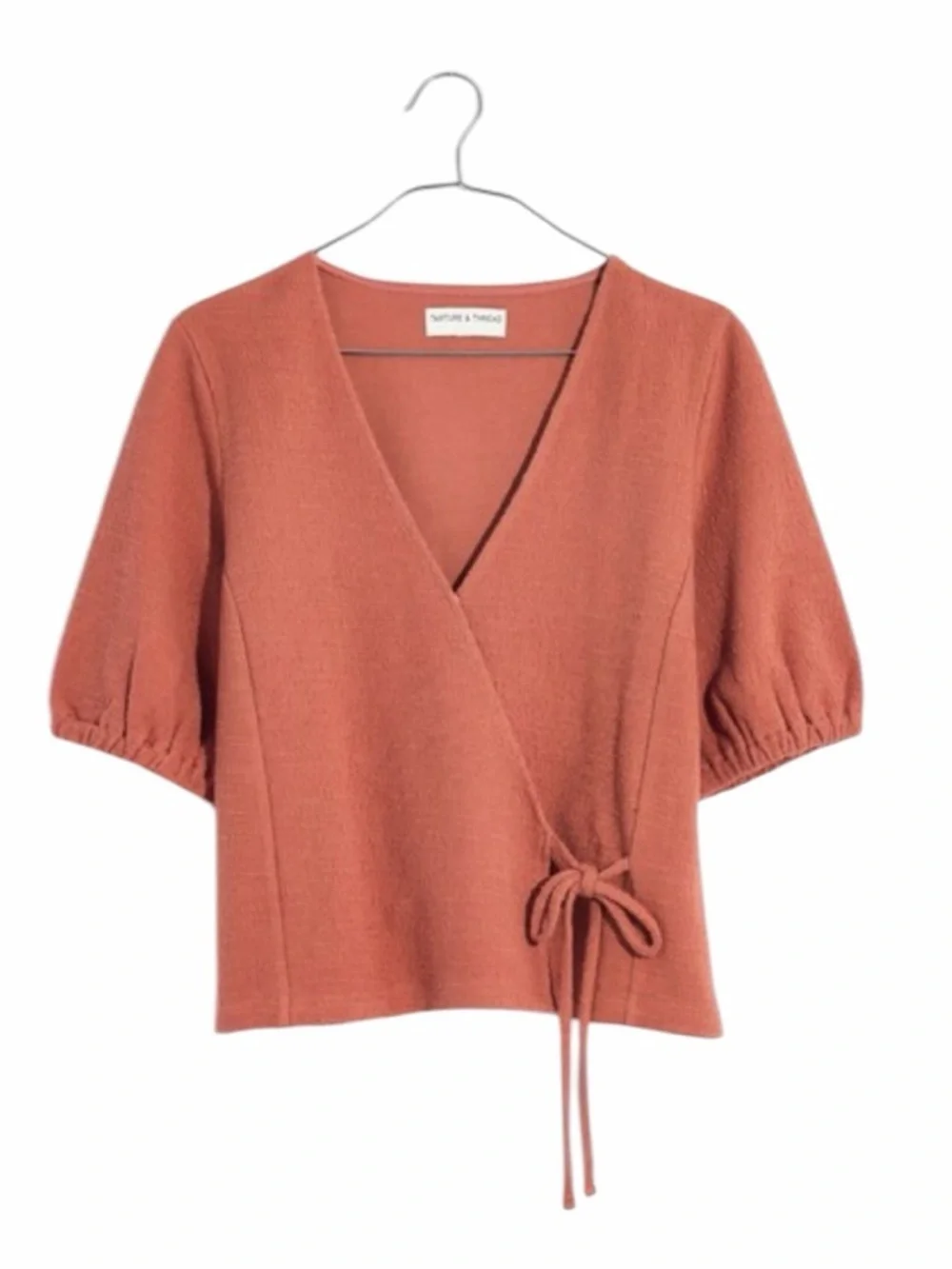 Madewell Texture & Thread Puff-Sleeve Wrap Top Sweet Dahlia Size S #2156